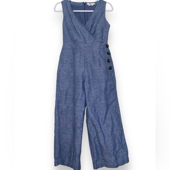 Boden Dorothea Wrap Jumpsuit Women’s Chambray Cropped V-Neck One Piece Jumpsuit - Picture 4 of 13